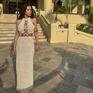 Fashion Nova Cream Backless Dress